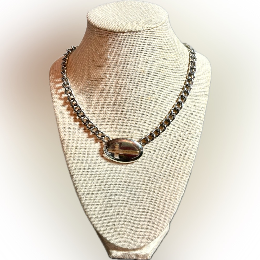 Cross Cutout Pendant on 16” Silvertone Rolo Chain with 3” Extender Lobster Clasp
